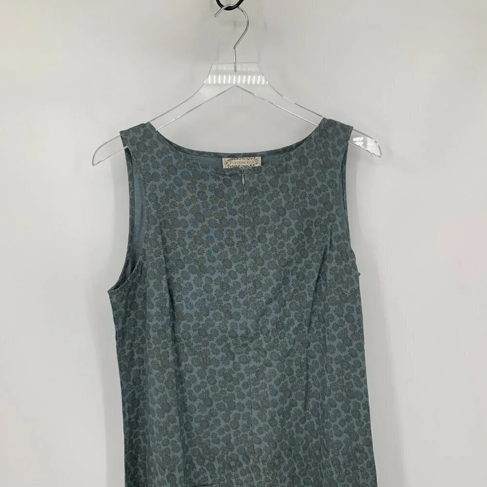 Flyshacker midi shift dress zipper sleeveless cotton blend blue floral new M